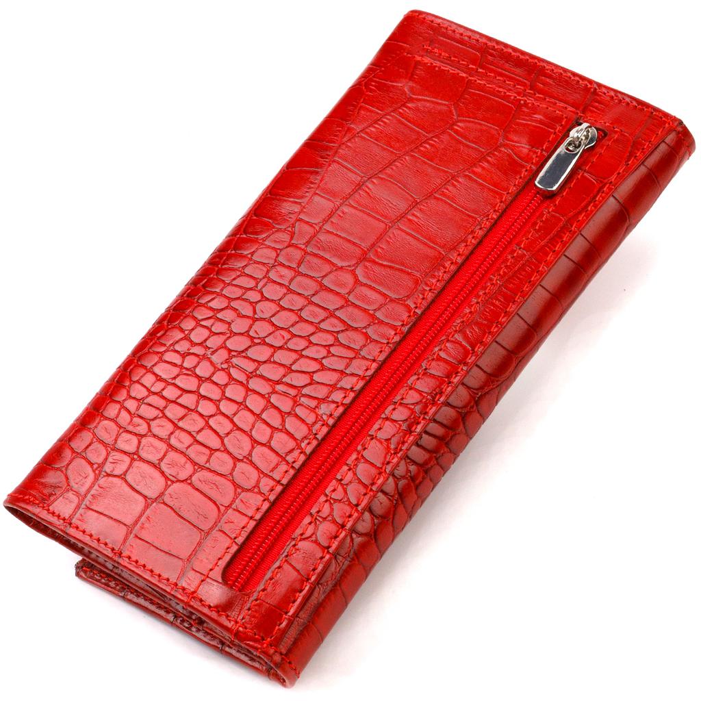 Original Women's Wallet Made of Genuine Textured Leather with Crocodile Embossing CANPELLINI 21827 Red