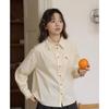 Women's Yellow Long Sleeve French Embroidery Polo Collar Shirt - Versatile, Professional, Casual Blouse