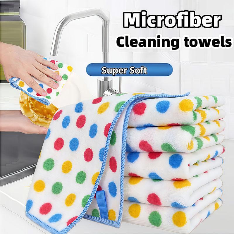 5Pcs/10Pcs Colorful Polka Dot Cloths, Absorbent Cloths, Cleaning Cloths, Hand Wiping Cloths