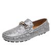 Men's Large Size Leather Loafers with Metal Buckle - New Fashion Casual Driving Shoes