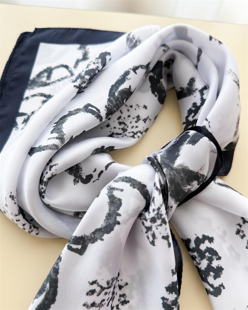 Women S Ink Printed Square Scarf Fashion Neck Sun Protection