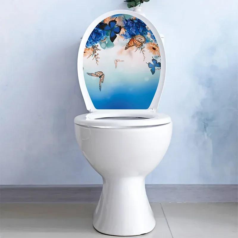 Easy To Remove Toilet Sticker Flower Butterfly Toilet Stickers Waterproof Pvc Decals for Bathroom Decoration Butterflies Theme