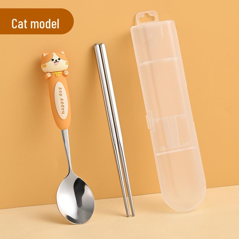 

Набор детских столовых приборов из нержавеющей стали 304 с мультяшными животными: Портативные ложка и палочки для еды для детей из пищевого материала