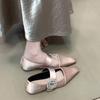 Temperament Satin Single Shoes Spring New Square Head Shallow Mouth Fashion Rhinestone Soft Sole Women's Shoes