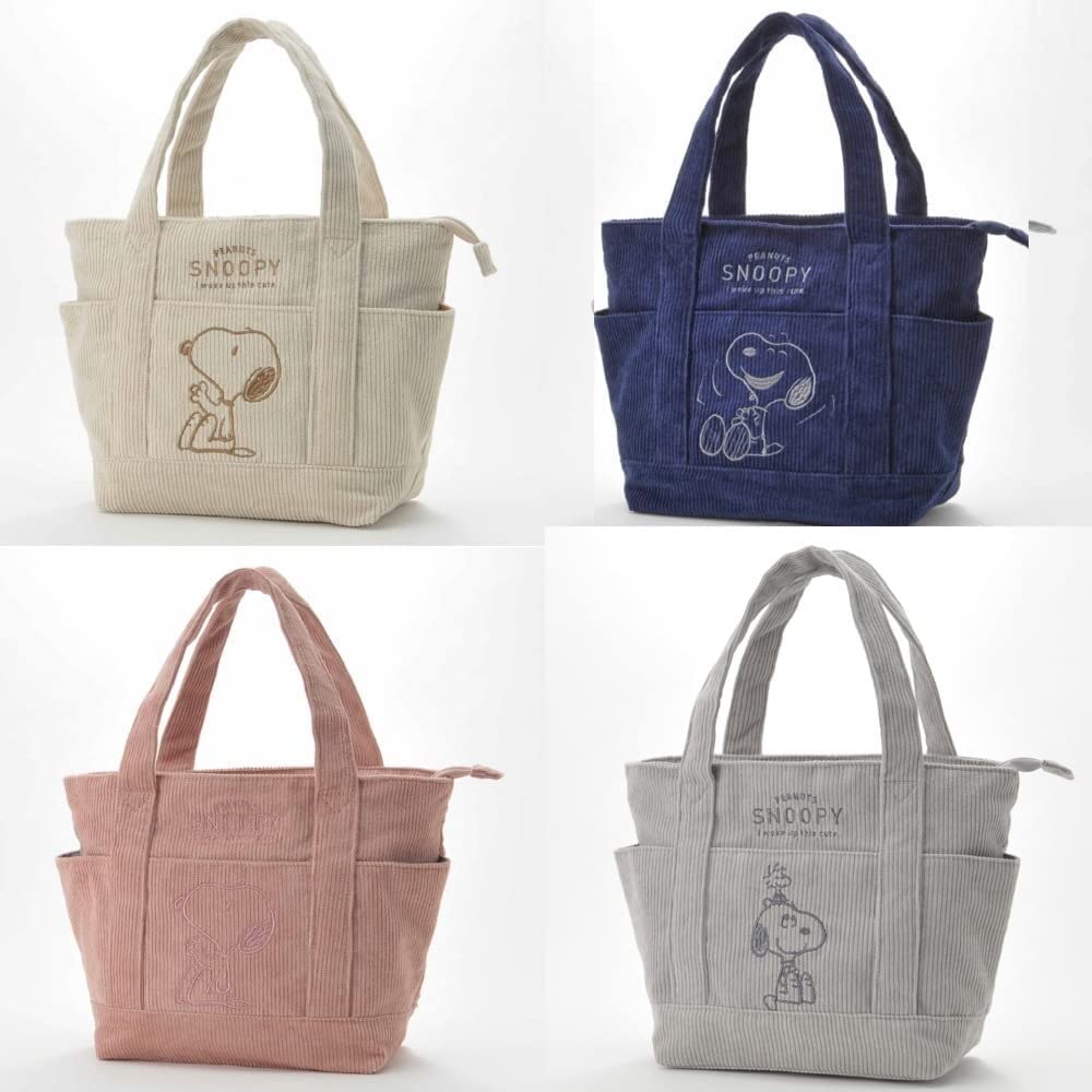 Snoopy Corduroy Tote Bag, Large Capacity Canvas Bag with Pockets, Perfect for School or Commuting, Shopping, or As a Cute Eco Bag (Color: Gray)