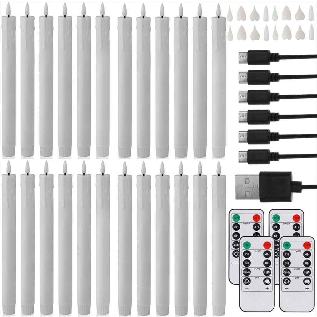 6/12pcs Rechargeable LED Flickering Flameless Taper Candles 4 Type Head with Remote Control Battery Operated Home Decor Candle