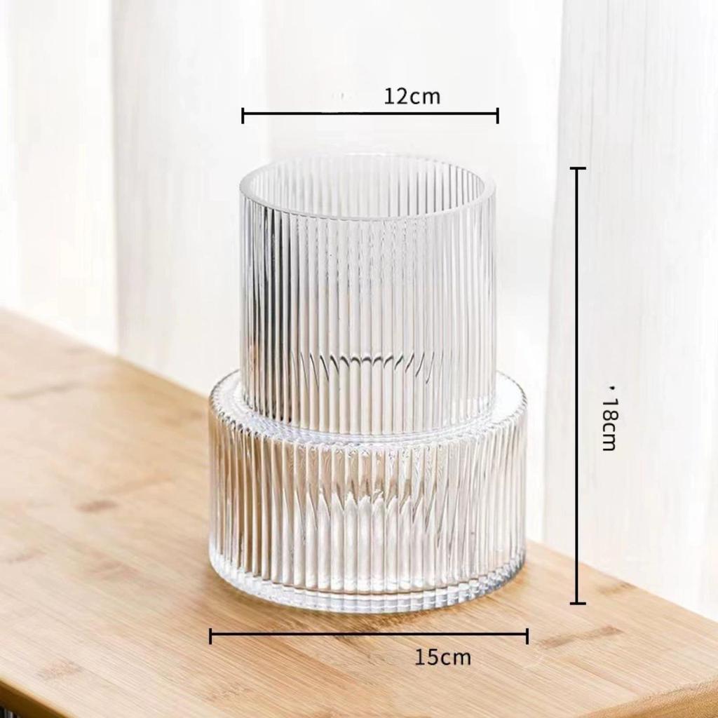 Clear Glass Vase, Ribbed Vase, Fluted Glass Vase, Flower Vase, Modern Vase For Centerpieces, Decorative Vase