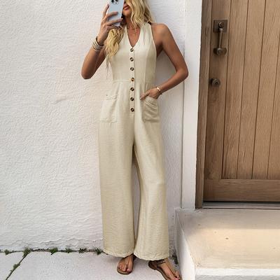Women's All-in-one Simple Leisure Vacation Slimming Halter Wide Leg Jumpsuit