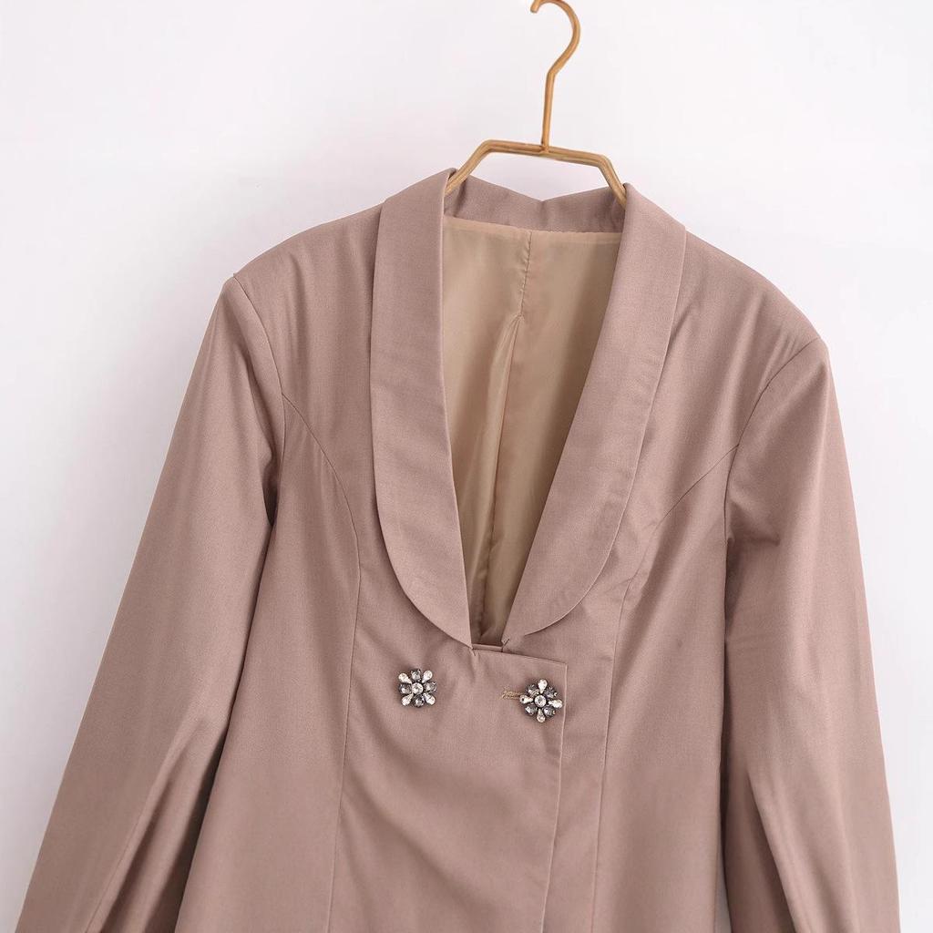 2025 Spring Women's European & American Double-Breasted Lapel Suit Dress