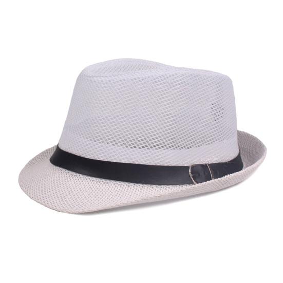 Herren Fedora Breiter Rand Netz Frühling Sommer Einfarbige Flache Krempe Sonnenschutzhut für Draußen
