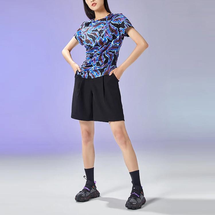 Li Ning Sports Basketball Series Fun Line Muster Rundhals Kurzarm T-Shirt Damen T-Shirts Blau AHSR346-1