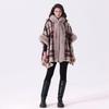 Women’s Plus Size Faux Rabbit Fur Hooded Plaid Shawl Coat for Autumn/Winter