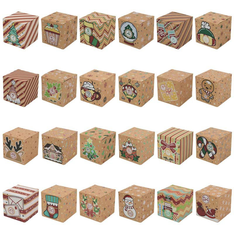 24 Pcs DIY Kraft Paper Christmas Advent Calendar Boxes Christmas Cardboard Number Boxes for Kids Adults School Office Xmas Holiday