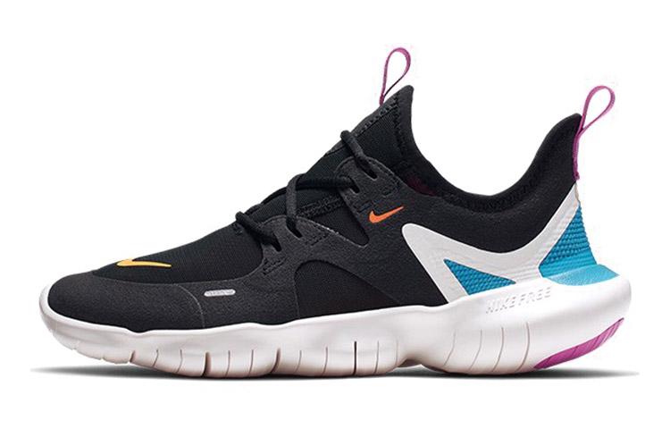Nike Free RN 5.0 Abrasion Resistant Low top Kids  Running Shoes Black White AR4143-003 36
