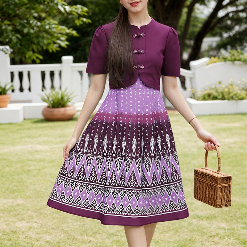 ZANZEA Women Summer Stand Collar Casual Short Sleeve Print Dress