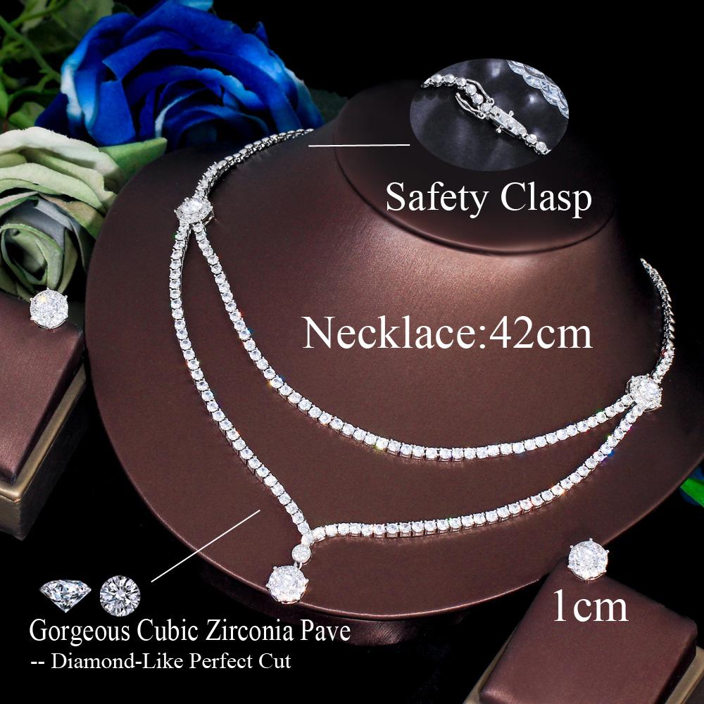 CMM Chic Dangle Drop Runde Zirkon 2 Schichten Mehrere Halskette Frauen Hochzeit Bankett Schmuck Sets Braut Kostüm Zubehör