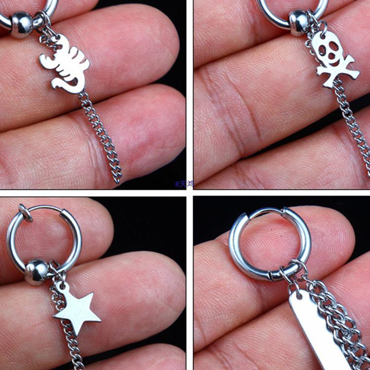 Unisex Fake Piercing Titanium Stud Earrings - No Hole Ear Clips, Trendy Korean Style