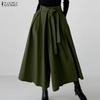ZANZEA Women Casual Elastic Waist Solid Color Loose Wide Leg Capris Pants