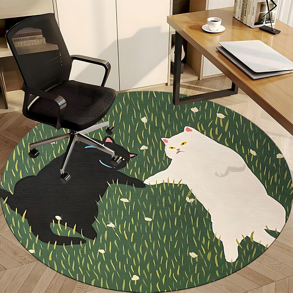 1pc Cats Friendship Office Round Area Rug, Under Office Chairs Bedroom Living Room Home Decor, Room Deco, Available In Various Sizes