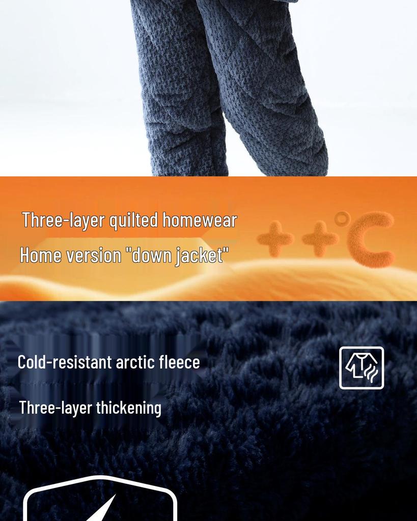 Boys' Winter Quilted Flannel Pajamas - Three-Layer, Medium & Large, Coral Fleece Warm Homewear