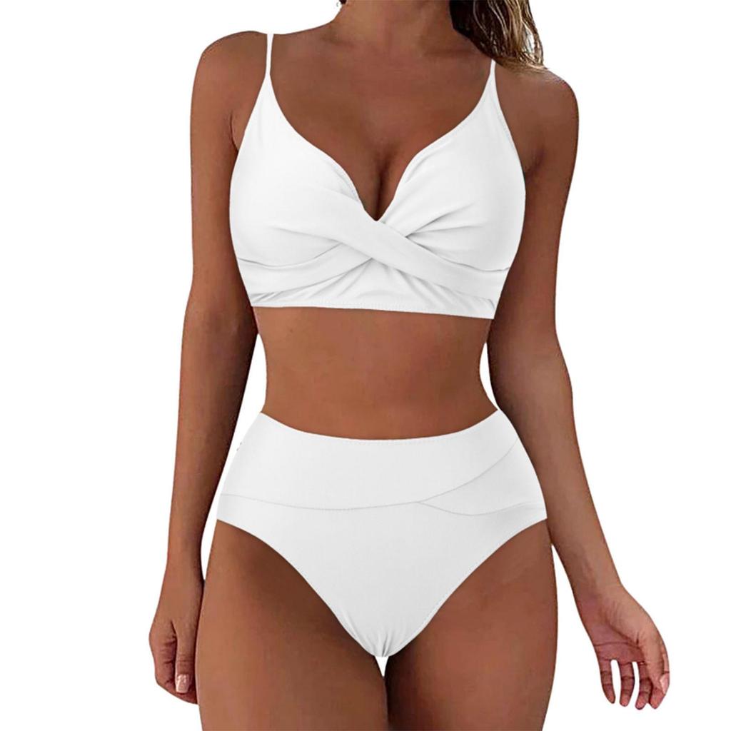 Heiß verkaufender einfarbiger Cross-Over Softcup-Bikini – Damen Europäische & Amerikanische Sexy Bademode
