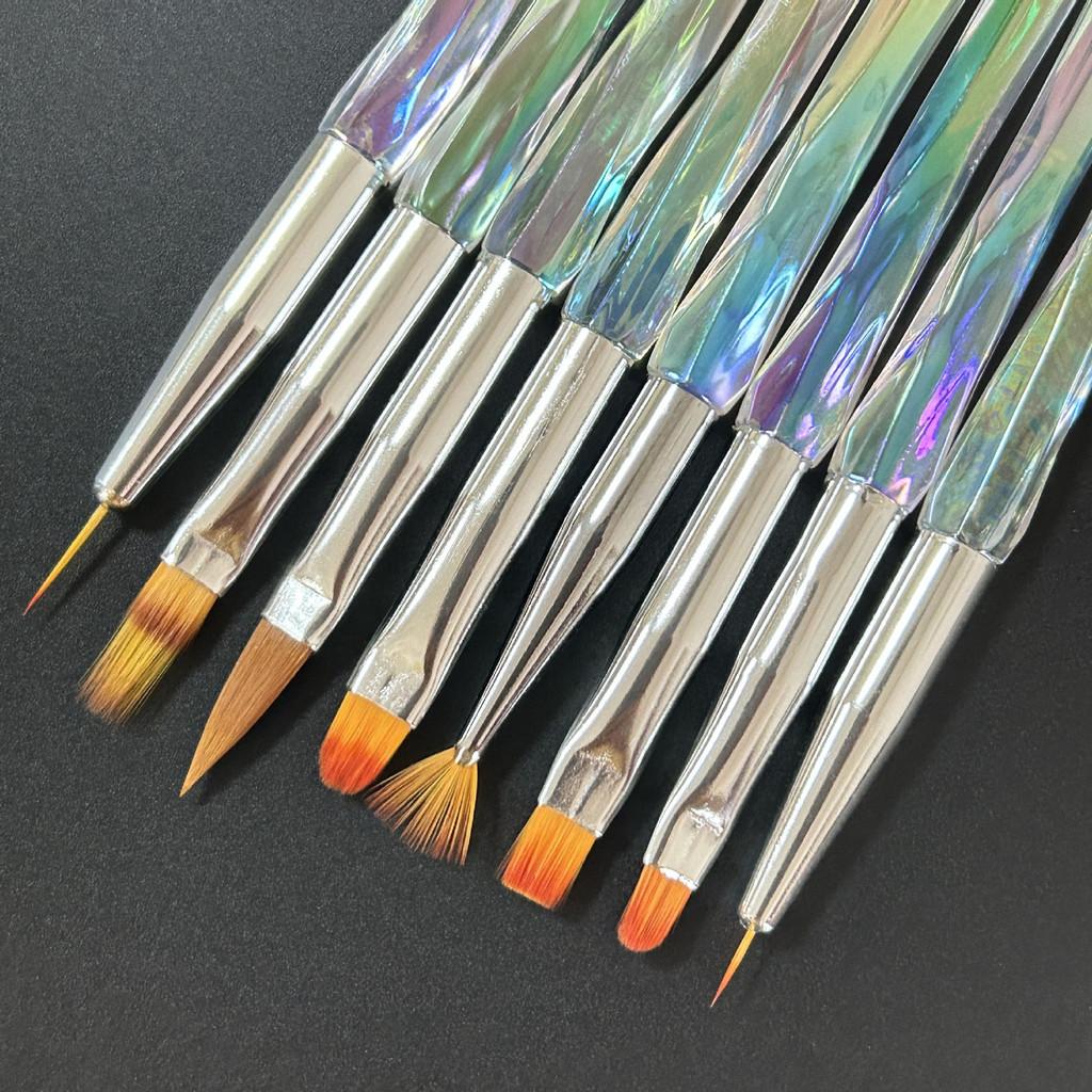 8pcs/set Aurora Acrylic Nail Art Painting Pens for Nail Design Soft Slender Brush Gradient Gel Drawing DIY Brush