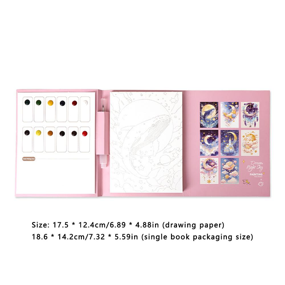 Travel Watercolor Painting Set with Tri-Fold Book, Built-in 12 Colors & Stress Relief Note Paper for DIY Art Therapy