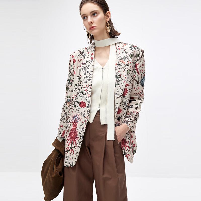 

Floral Bird Print Casual Blazer S
