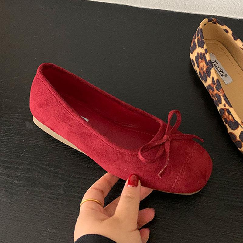 French flat-bottomed bow late evening breeze light mouth single shoes women's 2025 new spring and summer Mary Jane ballet shoes ladyshoes