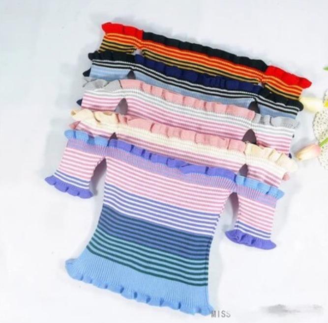 Women's Off-the-Shoulder Striped Knit Tee: 2024 Slim-Fit Summer Design