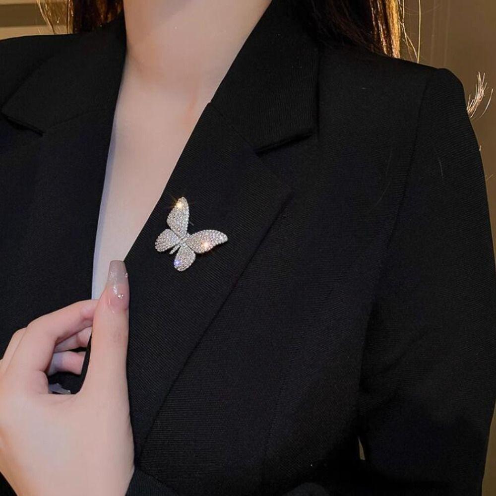 Full Rhinestone Suit Collar Pin Korean Style Rhinestone Brooch Rhinestone Butterfly Brooch Girls