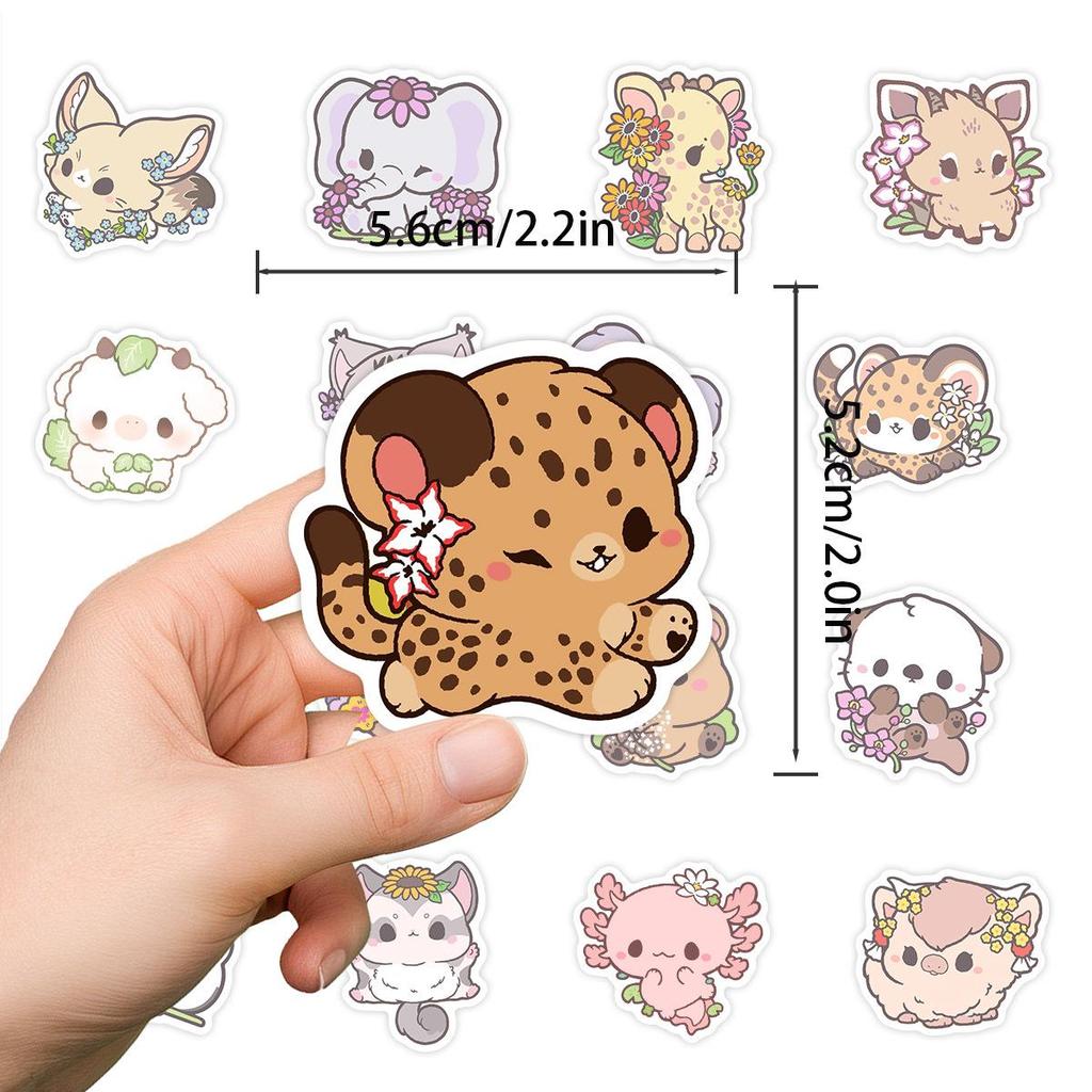 50PCS Cute Cartoon Animal Waterproof Stickers for Phones & Computers