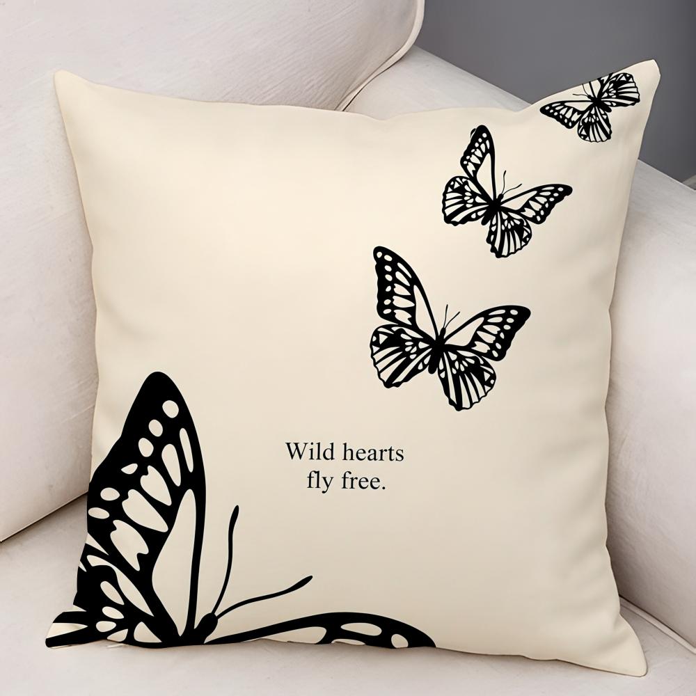 Cute Retro Butterfly Cushion Cover Natural Linen Organic Fabric DoubleSided Printing Breathable For Decor