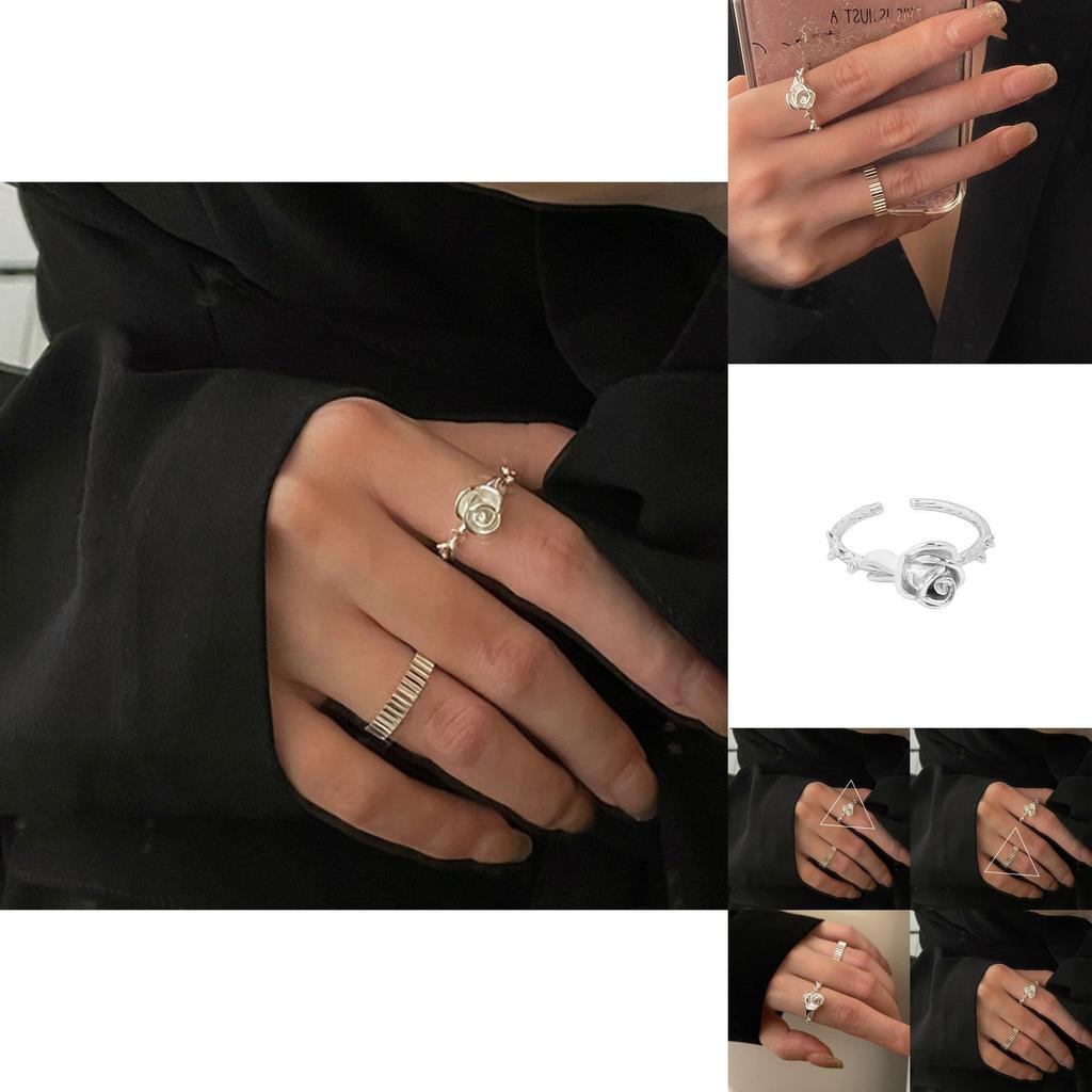 Elegant Korean Style Open Adjustable Ring S925 Pure Silver For Women With Geometric Design
