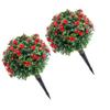 Artificial Rose Topiary Ball Tree 17.7 Inch PE Fake Plant Faux Greenery Shrub Bush with Ground Spike for Garden Porch