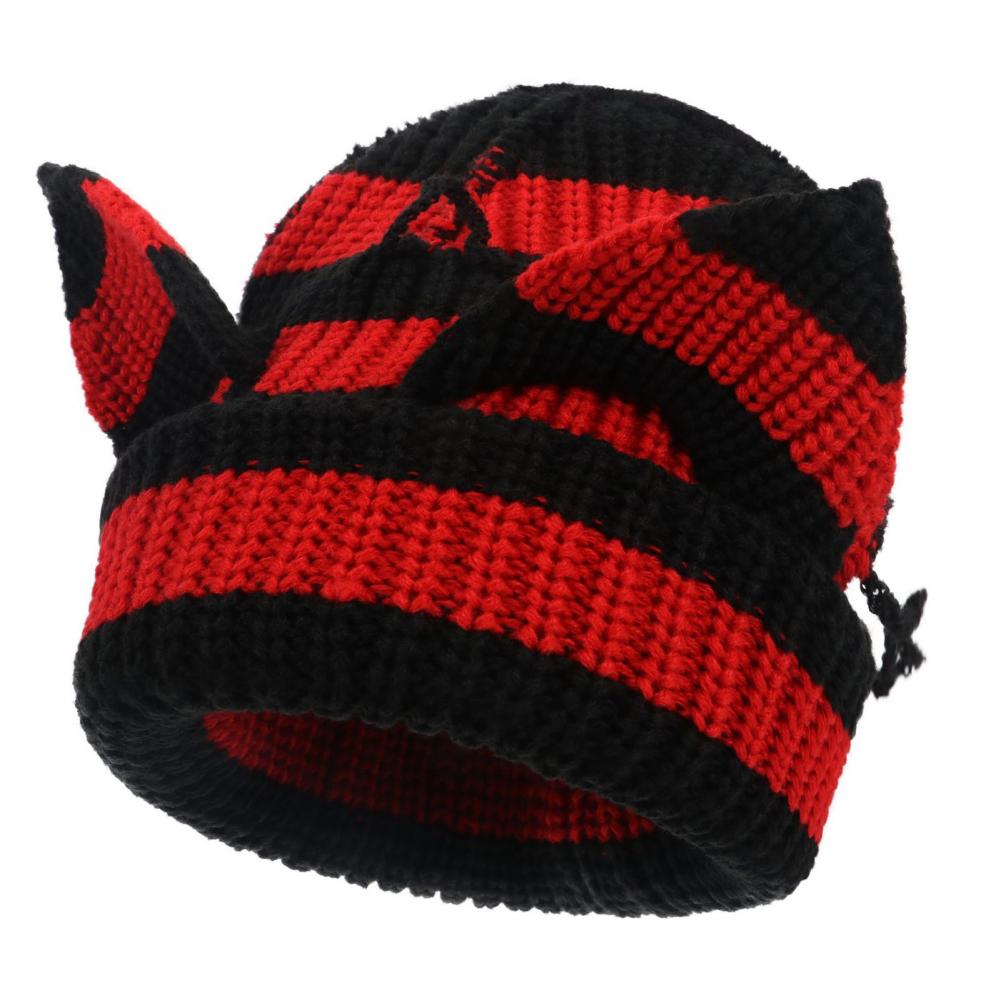 

Female Winter Hat Demon Ear Thickened Knitted Elastic Anti-slip Washable Beanie Cold Weather Outdoor Activities Travel Cycling Practical Use One Size красный