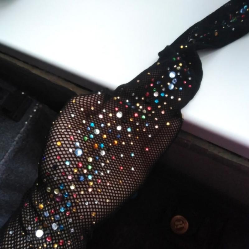Sexy Sparkly Fishnets Stockings Colorful Jeweled High Waist Fishnet Tights for Women Rhinestones Party Pantyhose