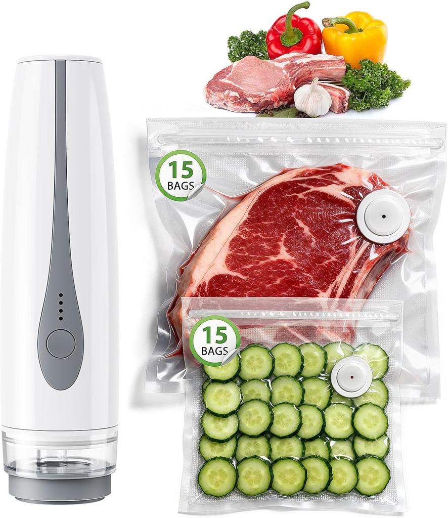 Sealer, Portable Handheld Food Sealer with 30 Reusable Bags, Mini Rechargeable Vacuum Sealing Machine To Preserve