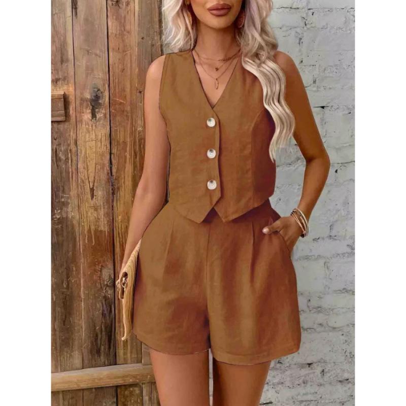 2026 Plus Size Women's Solid Color Two-Piece Vest Set: Europe & America Style