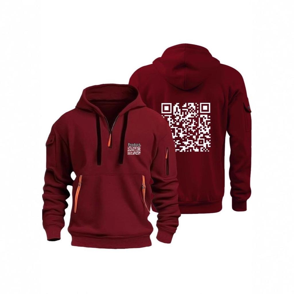 Trendsetting QR Code Hoodie: Plus Velvet Men's Sweatshirt Jacket