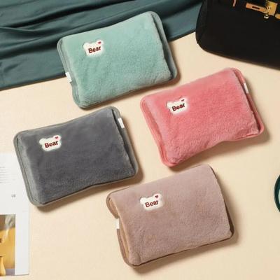 Cartoon Charging Hot Water Bag Winter Warm Hand Pocket Reusable EU Plug Plush Hot Water Bottle Embroidered Bear Head Hand Warmer