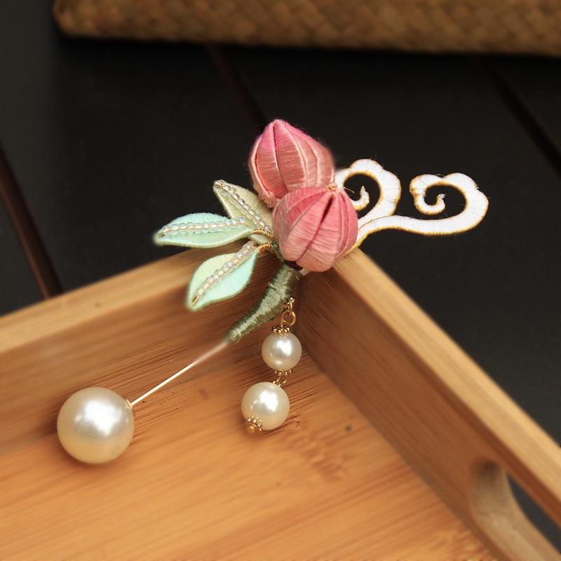 

Винтажные украшения Персиковая брошь в виде цветка Антикварные аксессуары ханьфу Шелковая шпилька с бахромой Брошь-ступенька Корсаж