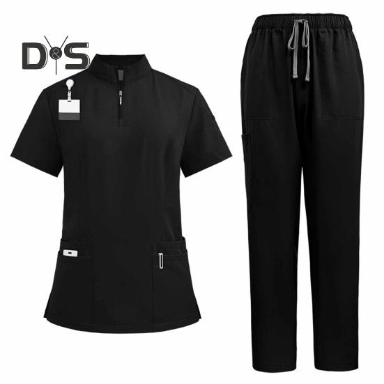 2Pcs Nurse Uniform Scrubs Set for Nurse Doctor Hospital Staff Jogger Suit with Multi Pocket Top Pants Stretchy Comfortable Workwear for Medical