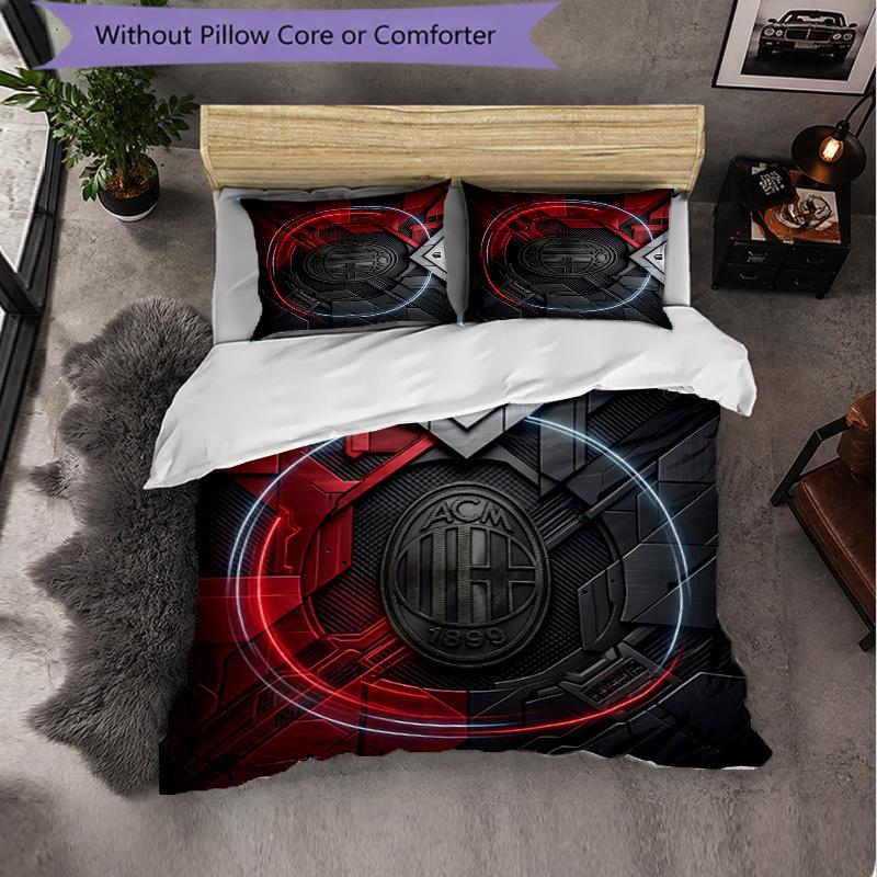 Set Lenzuola AC Milan Modello 3 Pezzi Morbida Copripiumino in Microfibra con Federe per Camera da Letto