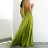 Off Shoulder Backless Neck Straps Solid Color A-Line Beach Dress Elegant Casual