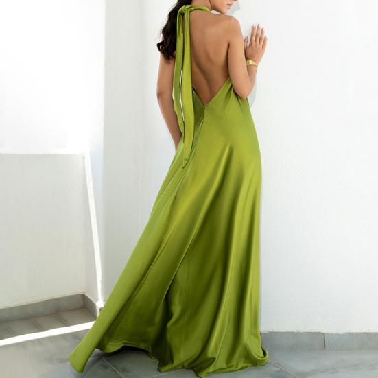 Off Shoulder Backless Neck Straps Solid Color A-Line Beach Dress Elegant Casual