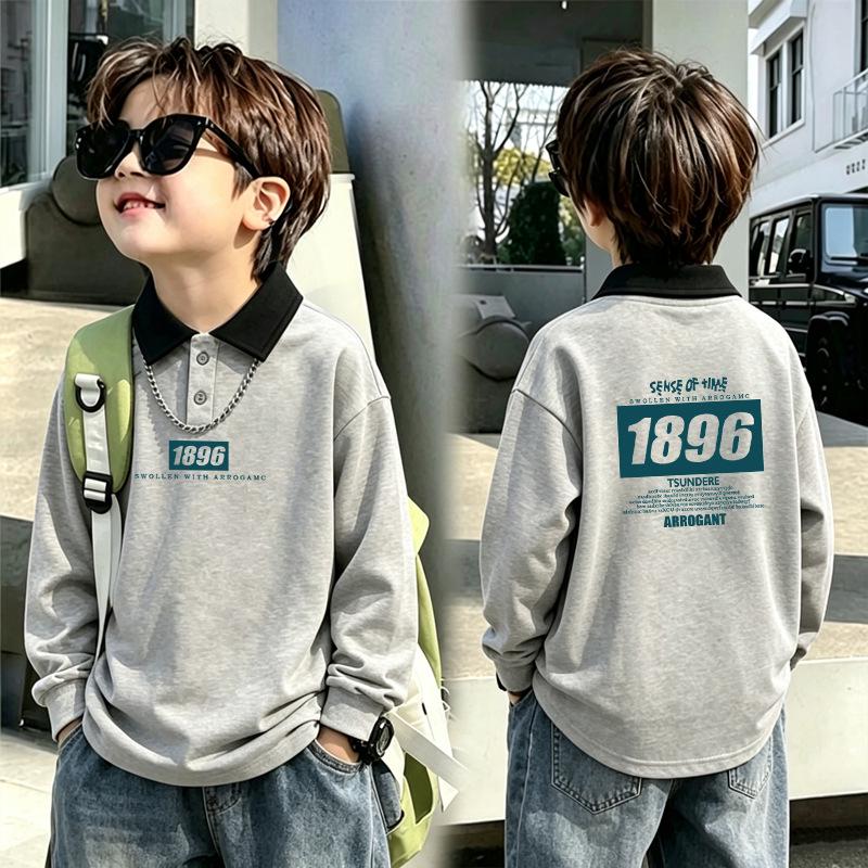 Boys' Retro Color Block Polo Shirt - Casual Long Sleeve for Kids 6-12