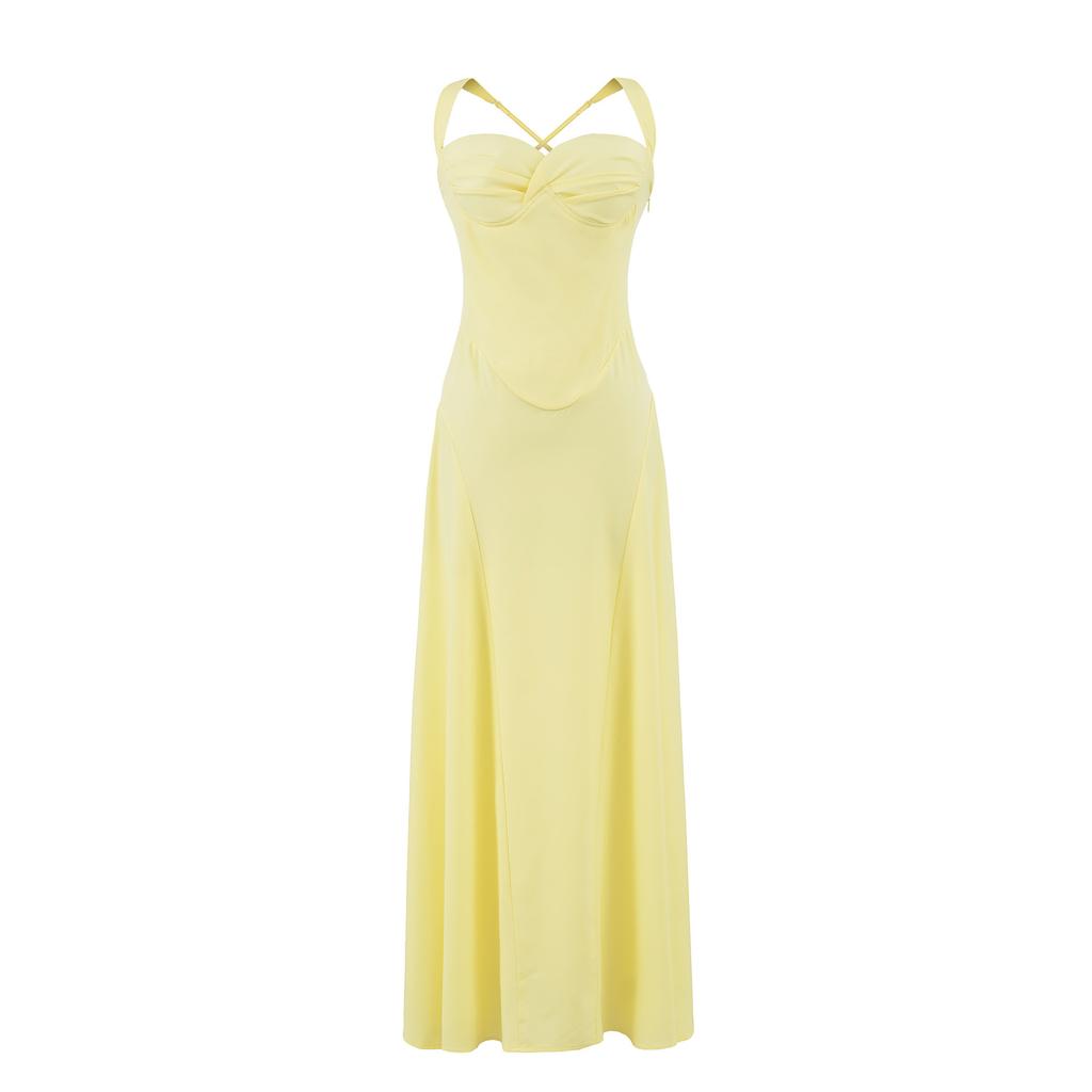 Women's new cross-back French temperament waist thin suspender dress dress