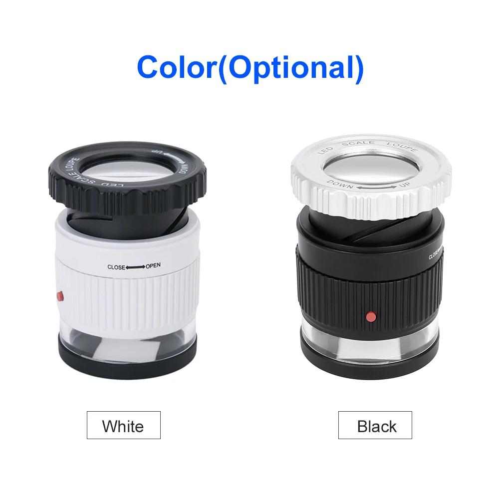 LED Scale Loupe 30X Adjustable Magnification Magnifier Metal Cylinder Mirror with Scale Small Reading Mirror Jewelry Magnifier
