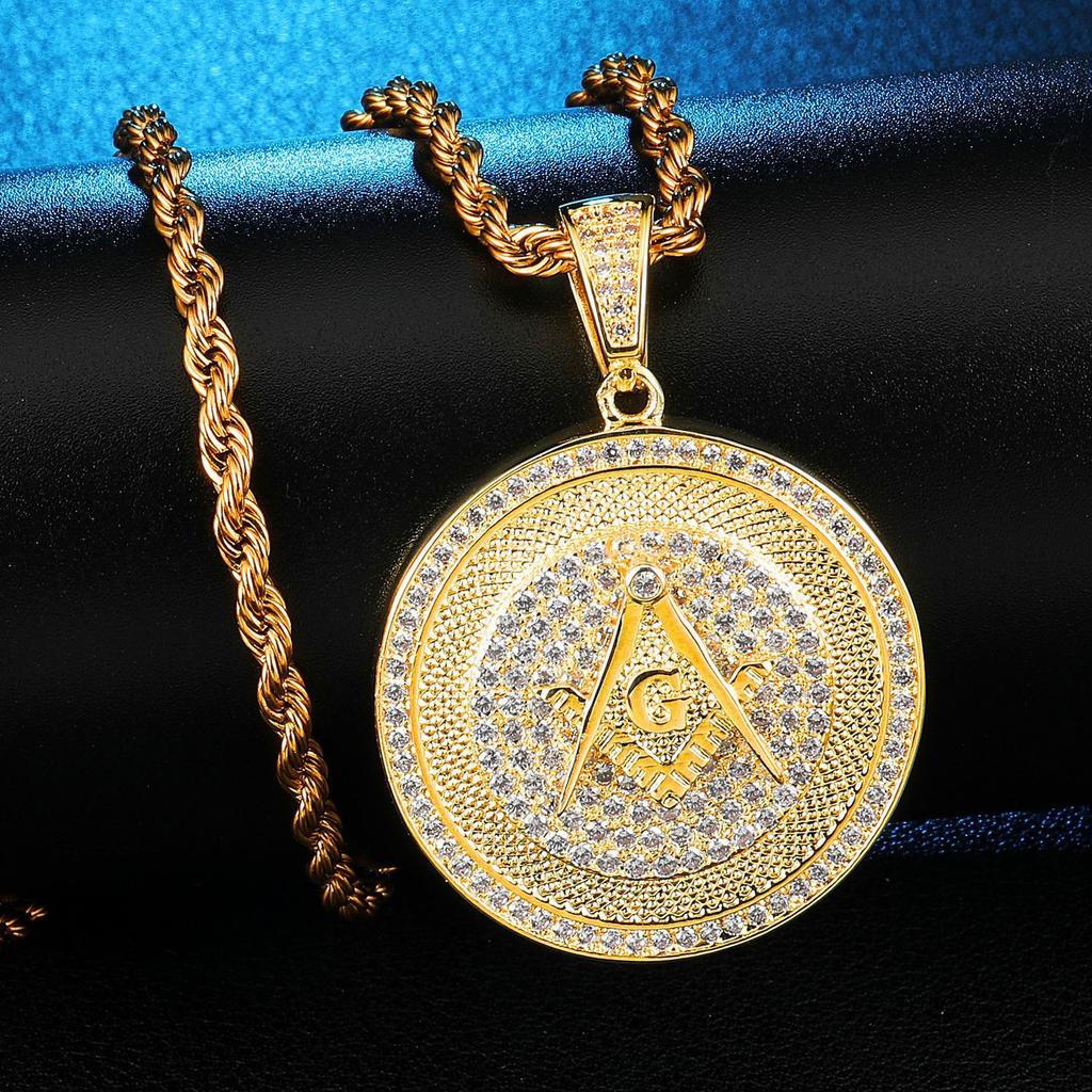 Žhavý evropský a americký hiphopový brand se zlatým zirkonovým přívěskem Svobodných zednářů